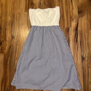 Judith March Strapless Lace & Stripe Midi Dress w/ Pockets Size S Made USA